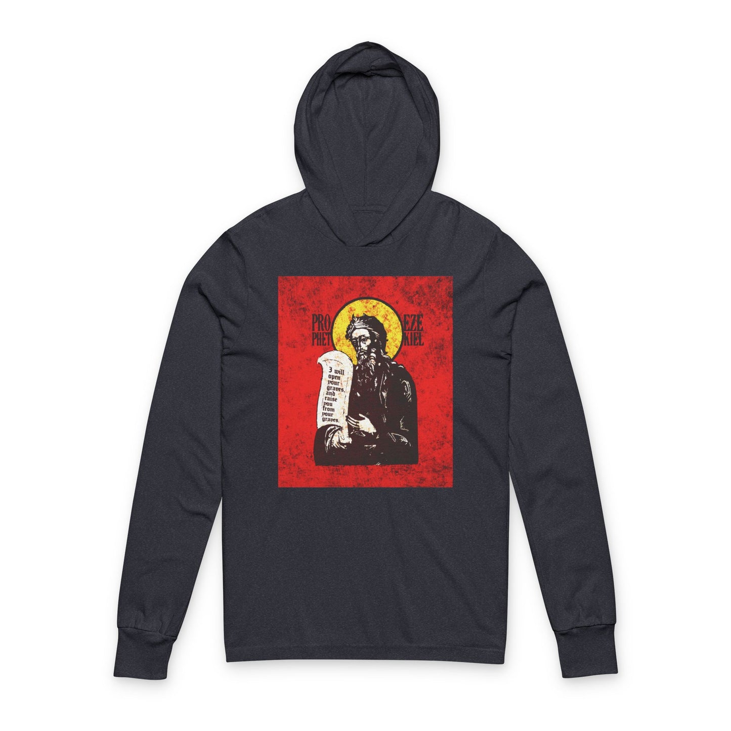 Prophet Ezekiel IconoGraphic | Textured, High Contrast Bright Red and Yellow Design | Old Testament | Orthodox Long Sleeve Hooded Shirt