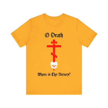 O Death Where is Thy Victory? 1 Cor 15:55 | Cross Stabbing Skull | Spraypaint Aesthetic | Orthodox Christian Cotton T-Shirt