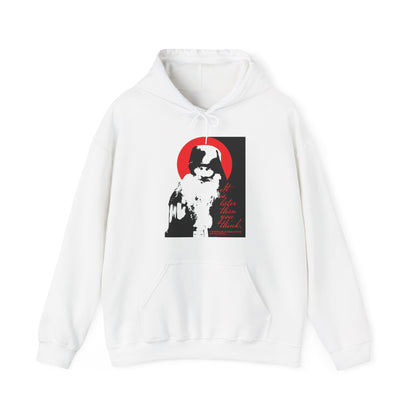 The "It’s Later Than You Think" hoodie by Printify features a black-and-white graphic of Fr. Seraphim Rose atop a red circle, with the phrase “Life is how you think it is”—a tribute to Orthodox Christian spirituality.