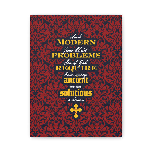 Modern Problems Require Ancient Solutions (Jesus Prayer, Floral Background) No. 2 | Orthodox Christian Canvas Wall Art