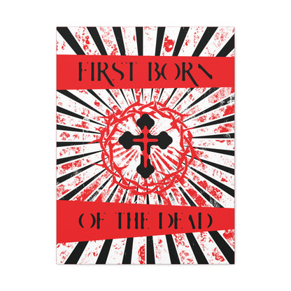 First Born of the Dead | Orthodox Cross and Crown of Thorns | Red White and Black Textured Design with Rays | Orthodox Christian Canvas Art