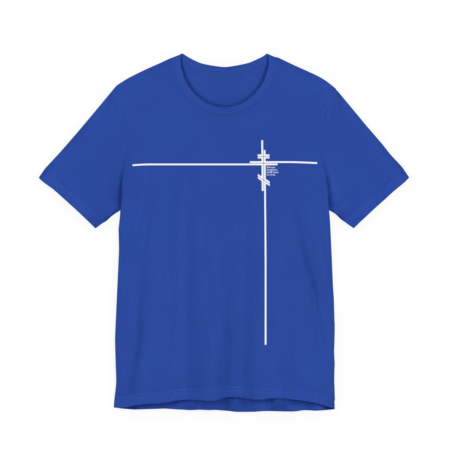 Whose Kingdom Shall Have No End (Small Design) | Luke 1:32-33 | Orthodox Cross | Minimalist Logo Style | Orthodox Christian Unisex Cotton Tee