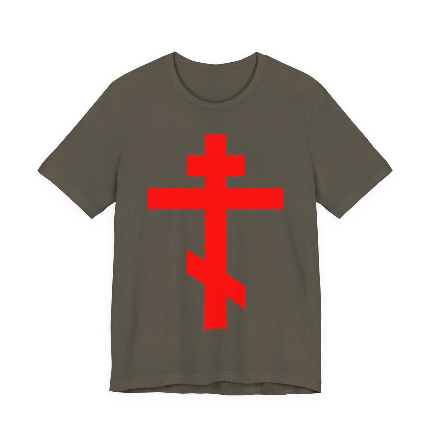 Red Orthodox Tribar Cross | Preserve Thy People By Thy Cross, O Lord | Christ is King | Christian Unisex Cotton Tee