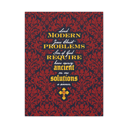 Modern Problems Require Ancient Solutions (Jesus Prayer, Floral Background) No. 2 | Orthodox Christian Canvas Wall Art