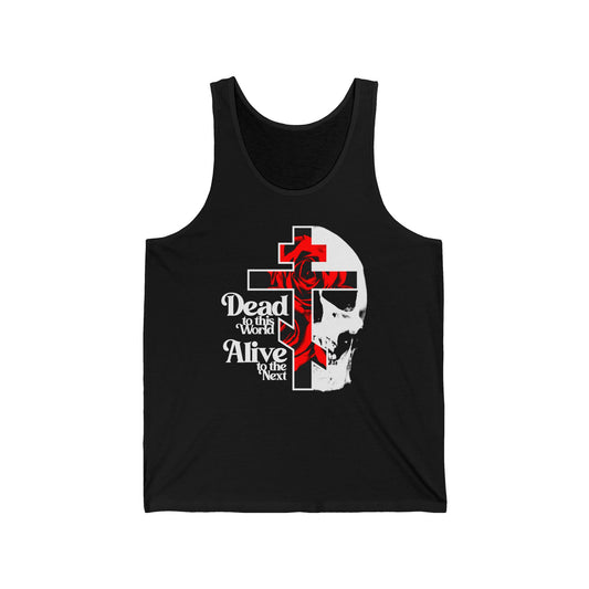 Dead to this World Alive to the Next | Goth Aesthetic Flower Cross & Skull | Bestselling Orthodox Christian Jersey Tank Top / Sleeveless Shirt