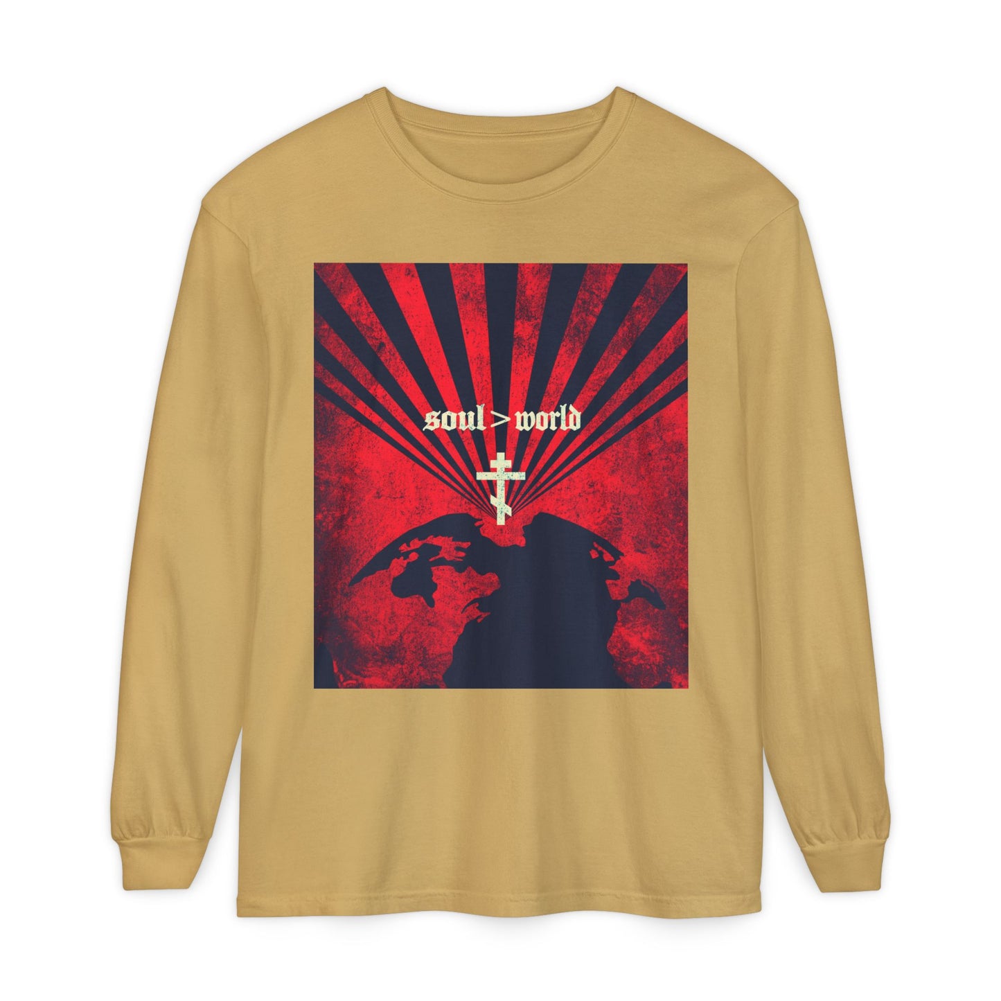 What Shall it Profit a Man | Matthew 16:26 | Soul Is Greater Than World | Red Earth White Cross | Orthodox Christian Long Sleeve Shirt