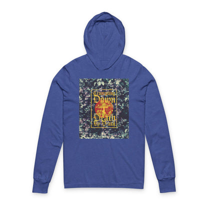 Trampling Down Death By Death | Paschal Floral Design with Gothic Script and Three-Bar Cross | Orthodox Long Sleeve Hooded Shirt