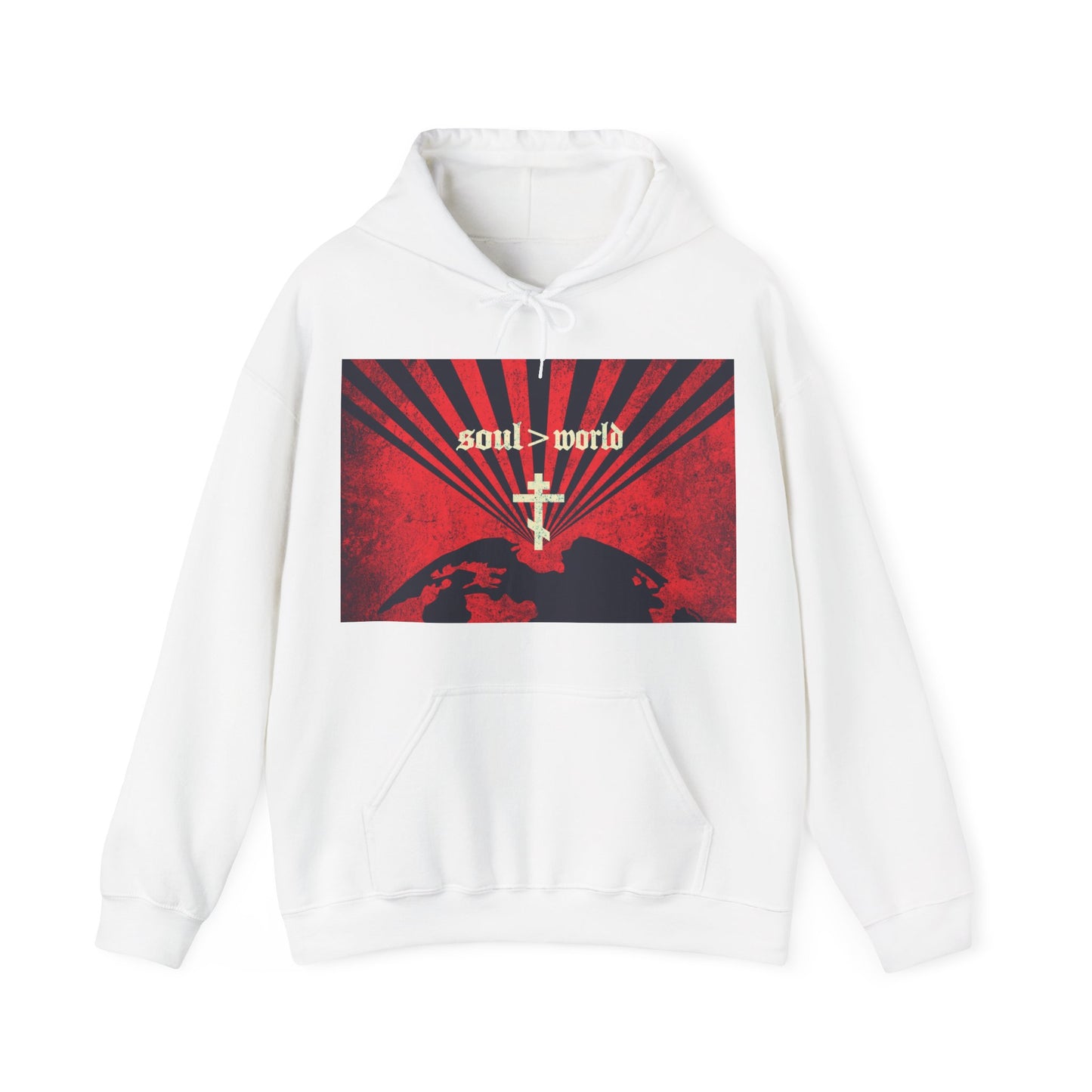 What Shall it Profit a Man | Matthew 16:26 | Soul Is Greater Than World | Red Earth Design with White Cross | Orthodox Christian Hoodie