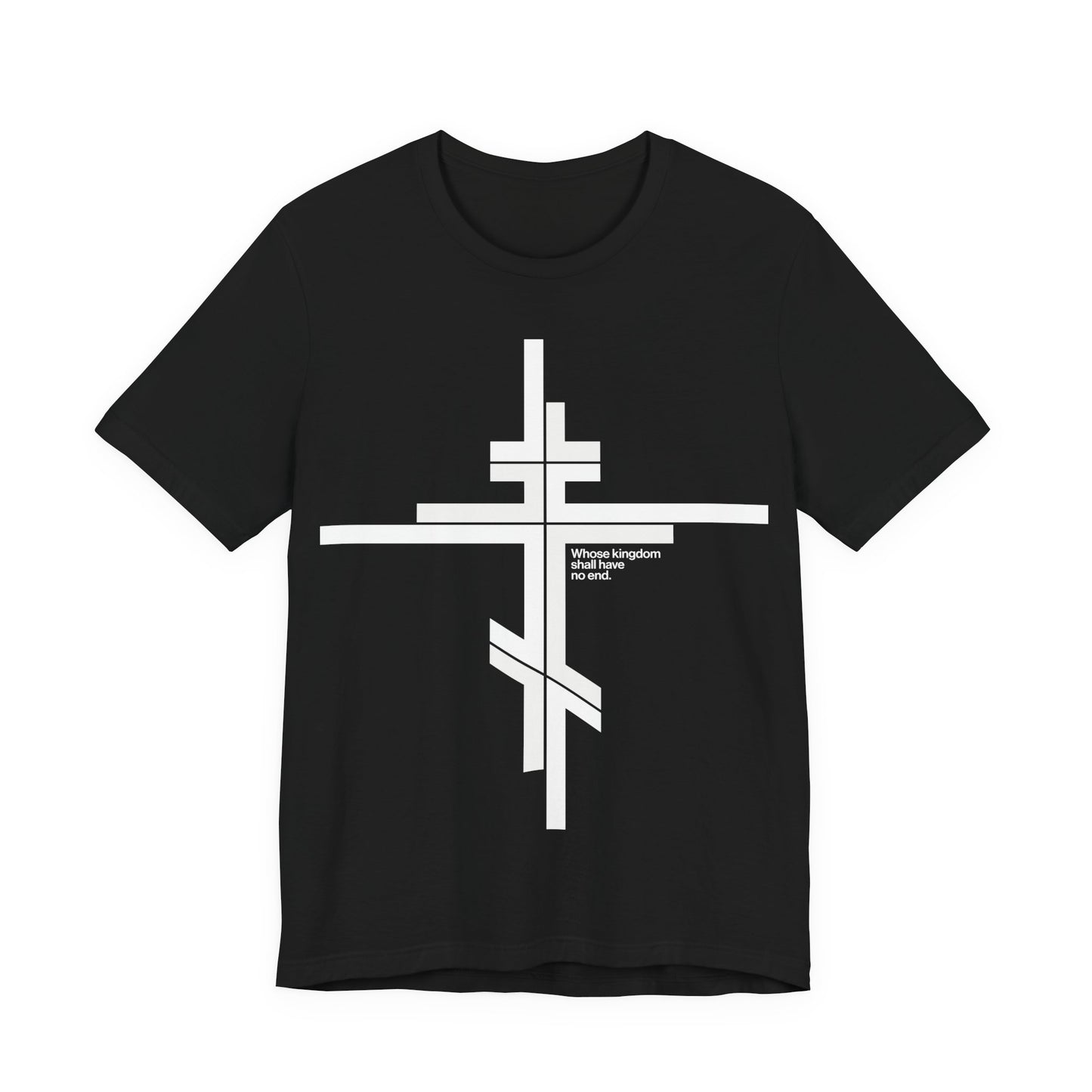 Whose Kingdom Shall Have No End | Luke 1:32-33 | Orthodox Cross | Modernist Minimalist Logo Style | Orthodox Christian Unisex Cotton T-Shirt