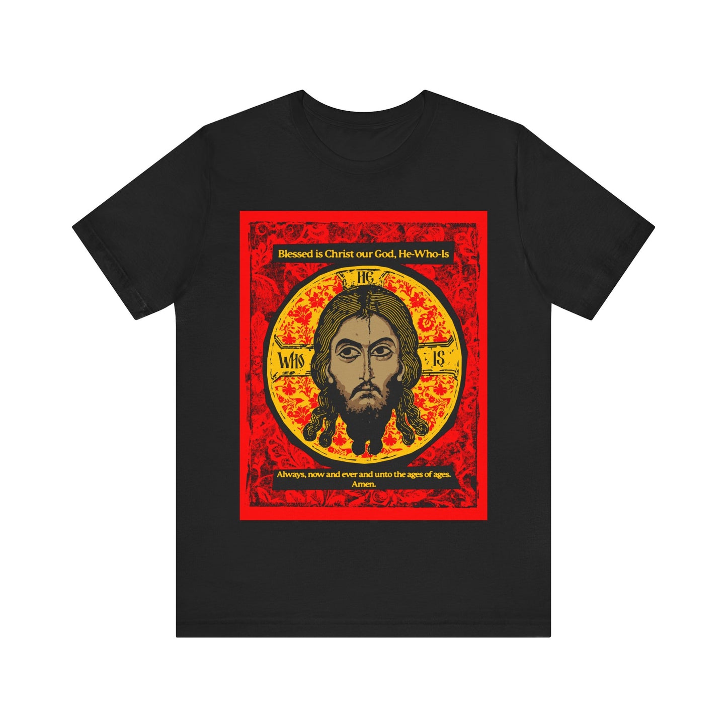 Made Without Hands (Mandylion/Image of Edessa) | Jesus Christ Orthodox Icon Graphic Design | Red Black & Yellow | Orthodox Christian T-Shirt