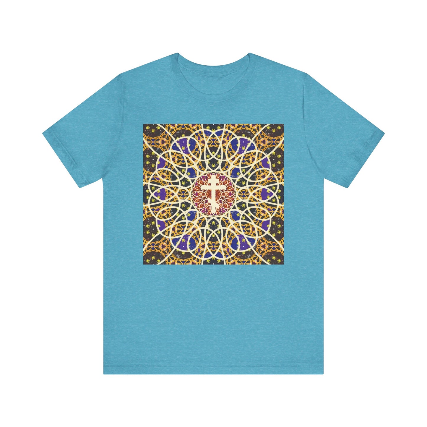 Medieval Cosmology Rose Window Orthodox Cross | Let all the earth venerate the Cross | Christian Lightweight Cotton Unisex T-Shirt