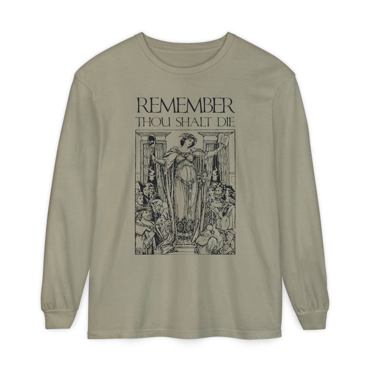 Remember You Will Die Shakespearean Design | Memento Mori | Classic Woodcut Illustration Aesthetic | Orthodox Christian Long Sleeve