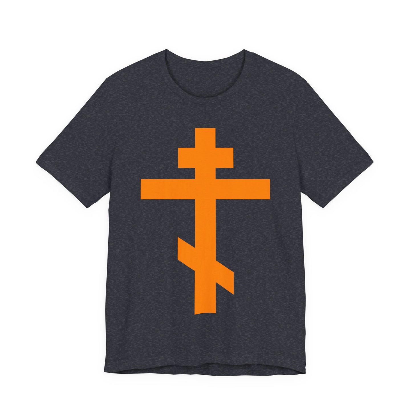 Orange Orthodox Tribar Cross | Preserve Thy People By Thy Cross, O Lord | Christ is King | Christian Unisex Cotton Tee