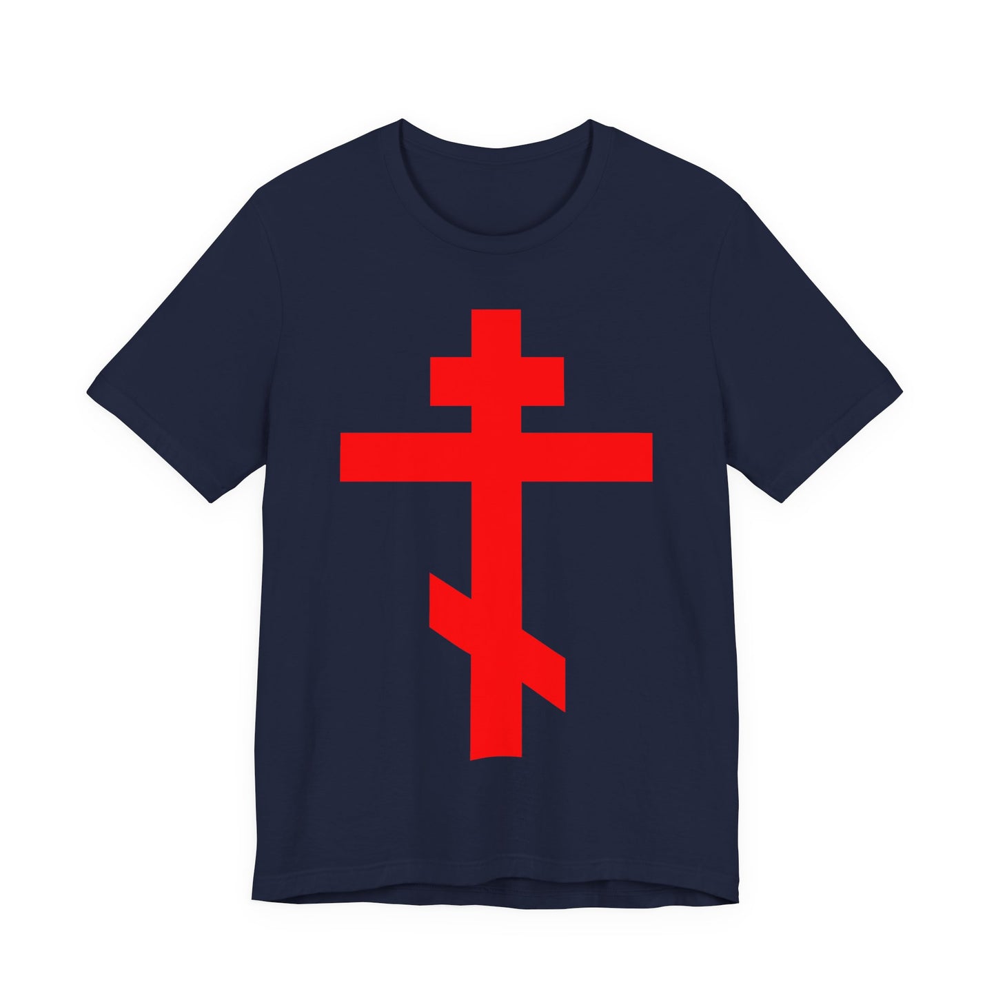 Red Orthodox Tribar Cross | Preserve Thy People By Thy Cross, O Lord | Christ is King | Christian Unisex Cotton Tee