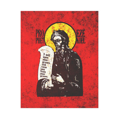 Prophet Ezekiel IconoGraphic | Textured, High Contrast Bright Red and Yellow Design | Old Testament | Orthodox Christian Art Poster