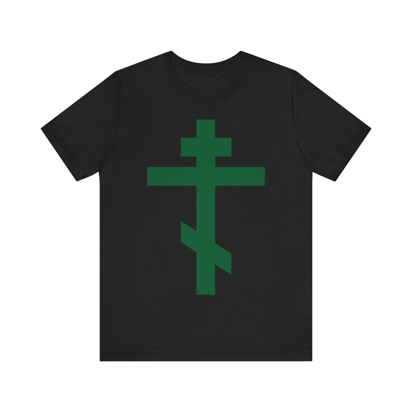 Forest Green Orthodox Tribar Cross | Preserve Thy People By Thy Cross, O Lord | Christ is King | Christian Unisex Cotton Tee