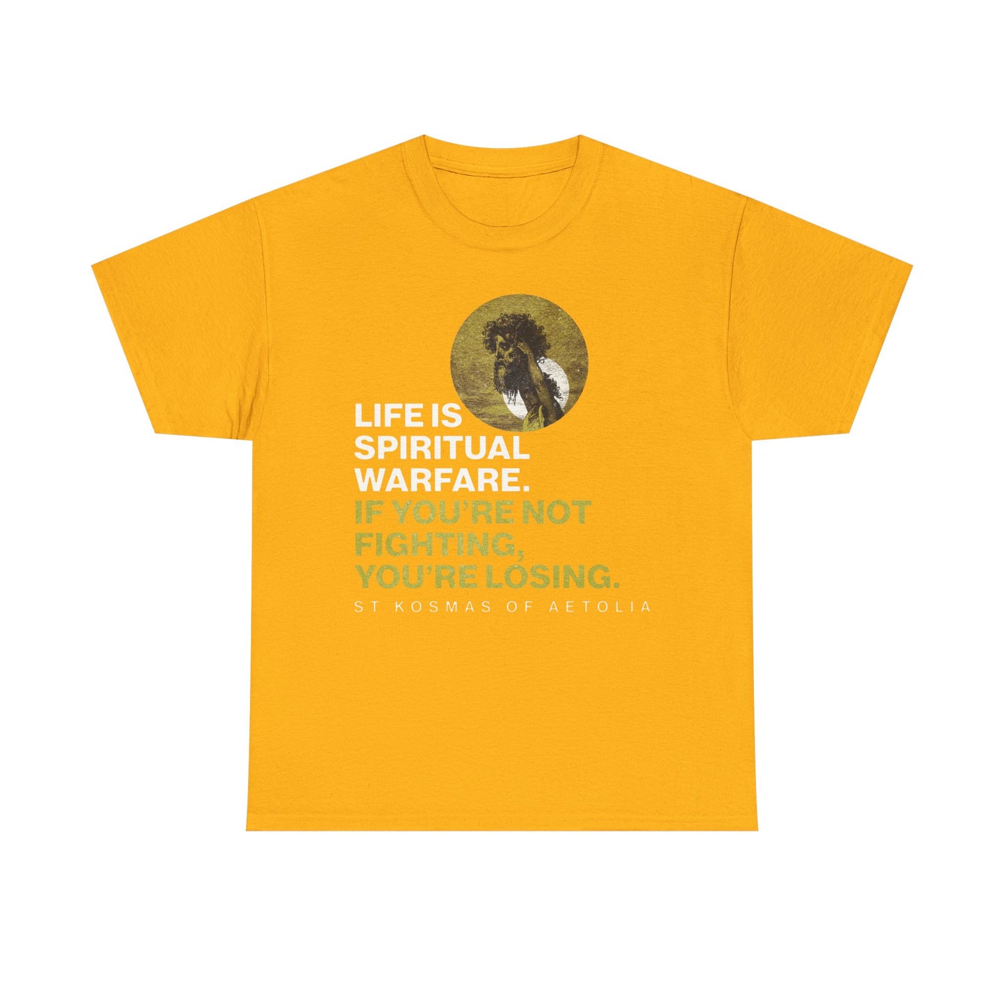 Life is Spiritual Warfare | St Kosmas of Aetolia | Gustave Dore | David & Goliath | Unseen Warfare | Orthodox Midweight Cotton Unisex Tee