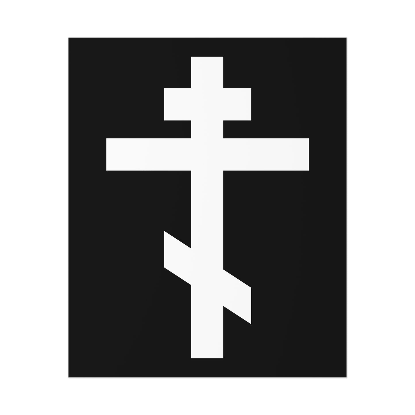 The White Orthodox Cross | "May I never boast, except in the cross of our Lord Jesus Christ" (Gal 6:14) poster features a white Eastern Orthodox cross on black, symbolizing salvation and Christ’s sacrifice.