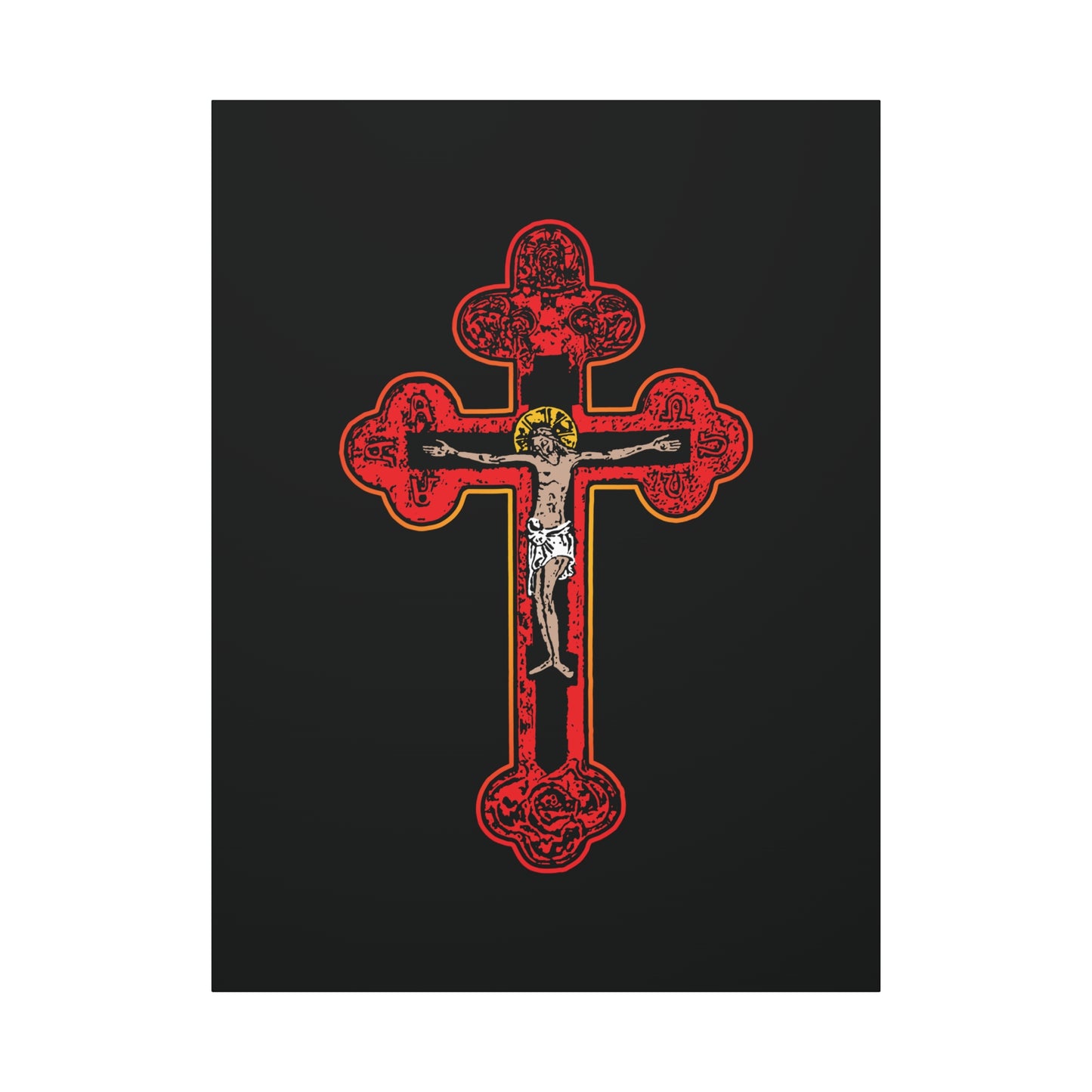 Red Orthodox Christian Crucifix | Byzantine Golgotha Cross | Alpha & Omega | I Am Crucified With Christ | Orthodox Christian Canvas Wall Art