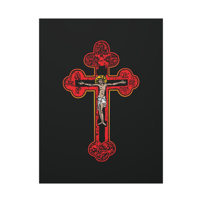 Red Orthodox Christian Crucifix | Byzantine Golgotha Cross | Alpha & Omega | I Am Crucified With Christ | Orthodox Christian Canvas Wall Art