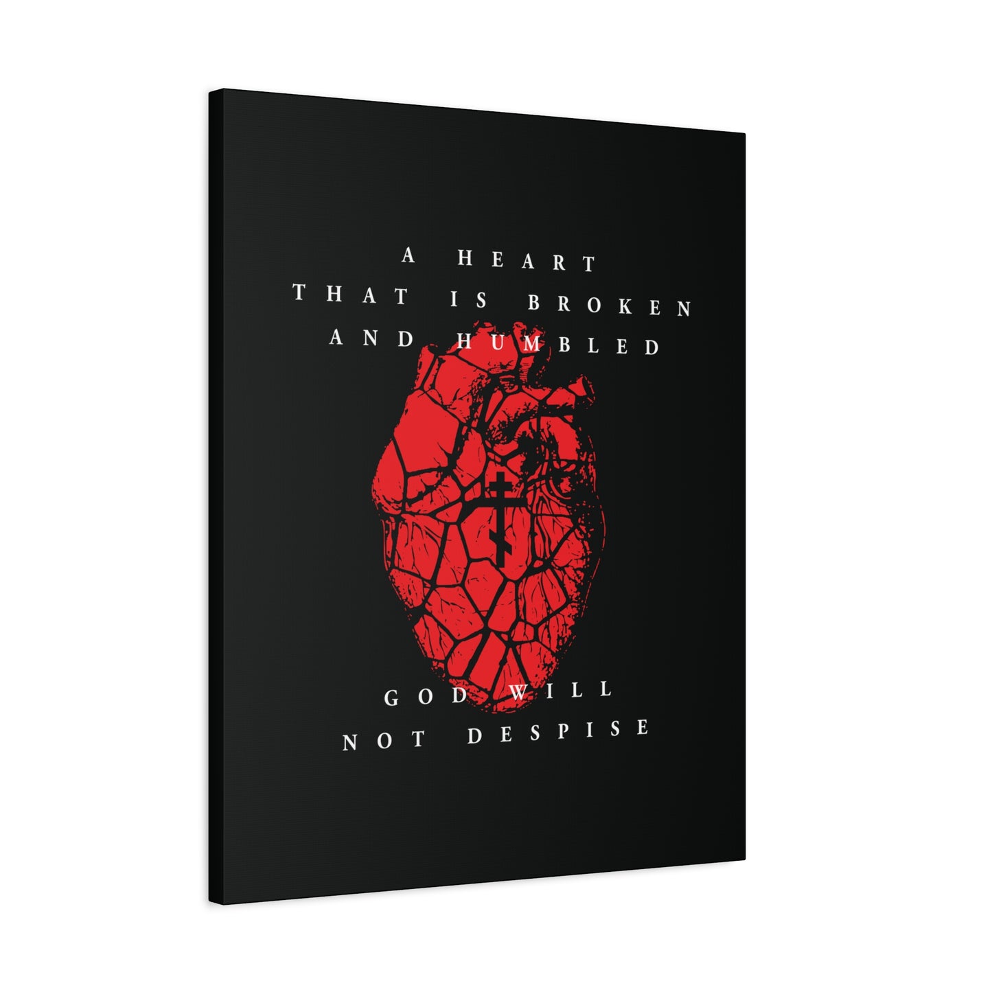 A Heart That is Broken and Humbled God Will Not Despise: Christian canvas art featuring a cracked heart with an Orthodox cross, inspired by Psalm 51 to remind us of repentance and forgiveness.