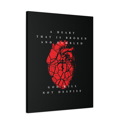 A Heart That is Broken and Humbled God Will Not Despise: Christian canvas art featuring a cracked heart with an Orthodox cross, inspired by Psalm 51 to remind us of repentance and forgiveness.