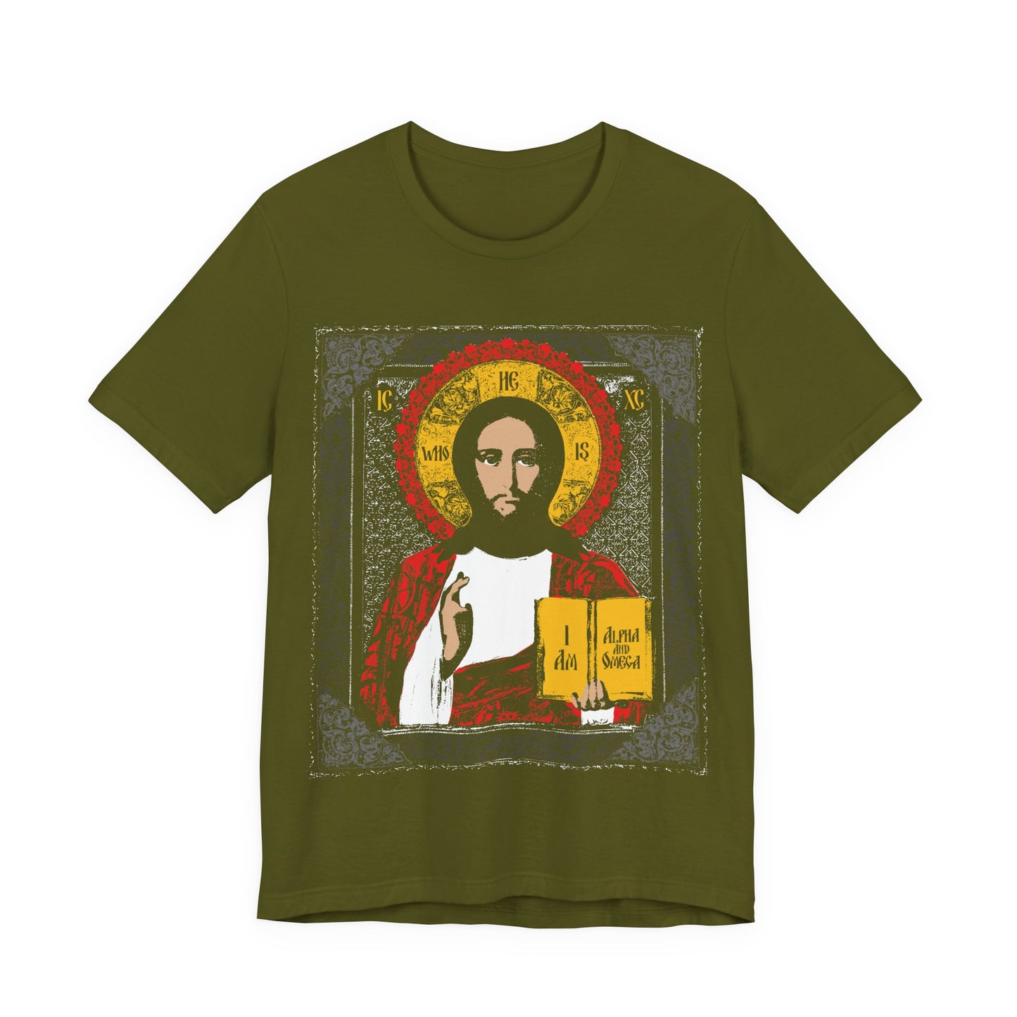 Christ Pantocrator Icono-Graphic | He-Who-Is | I Am the Alpha and Omega | Ancient Icon Graphic Design | Orthodox Christian Cotton T-Shirt
