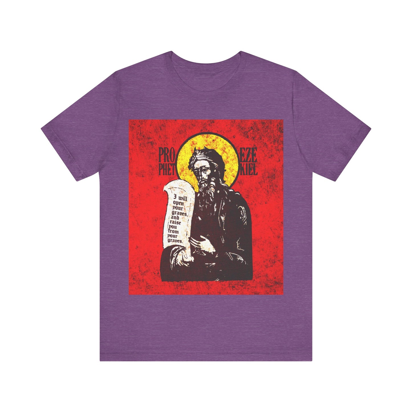 Prophet Ezekiel IconoGraphic | Textured, High Contrast Bright Red and Yellow Design | Old Testament | Orthodox Christian T-Shirt