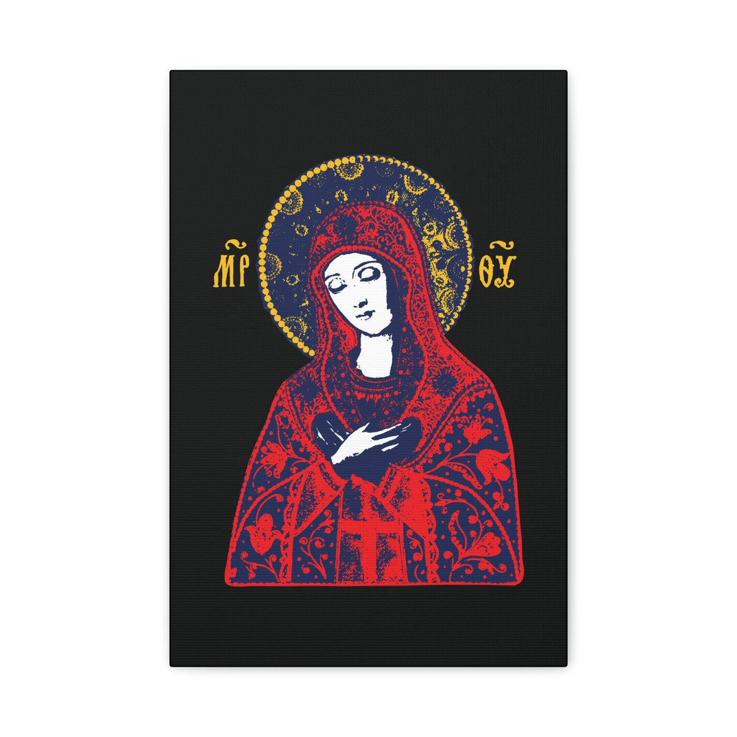 Joy of All Joys Tenderness Theotokos Iconographic Based on Traditional Orthodox Iconography | Red Design | Orthodox Christian Canvas Art