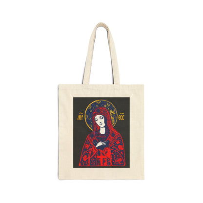 Joy of All Joys Tenderness Theotokos Iconographic Based on Traditional Orthodox Iconography | Bright Red Design | Orthodox Christian Tote Bag