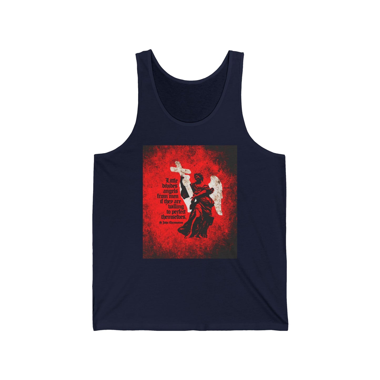 Little Divides Angels from Men | Christian Perfection | St John Chrysostom | Textured Cemetery Angel | Orthodox Christian Jersey Tank Top
