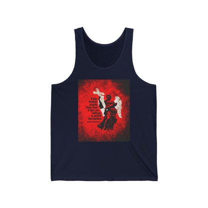Little Divides Angels from Men | Christian Perfection | St John Chrysostom | Textured Cemetery Angel | Orthodox Christian Jersey Tank Top