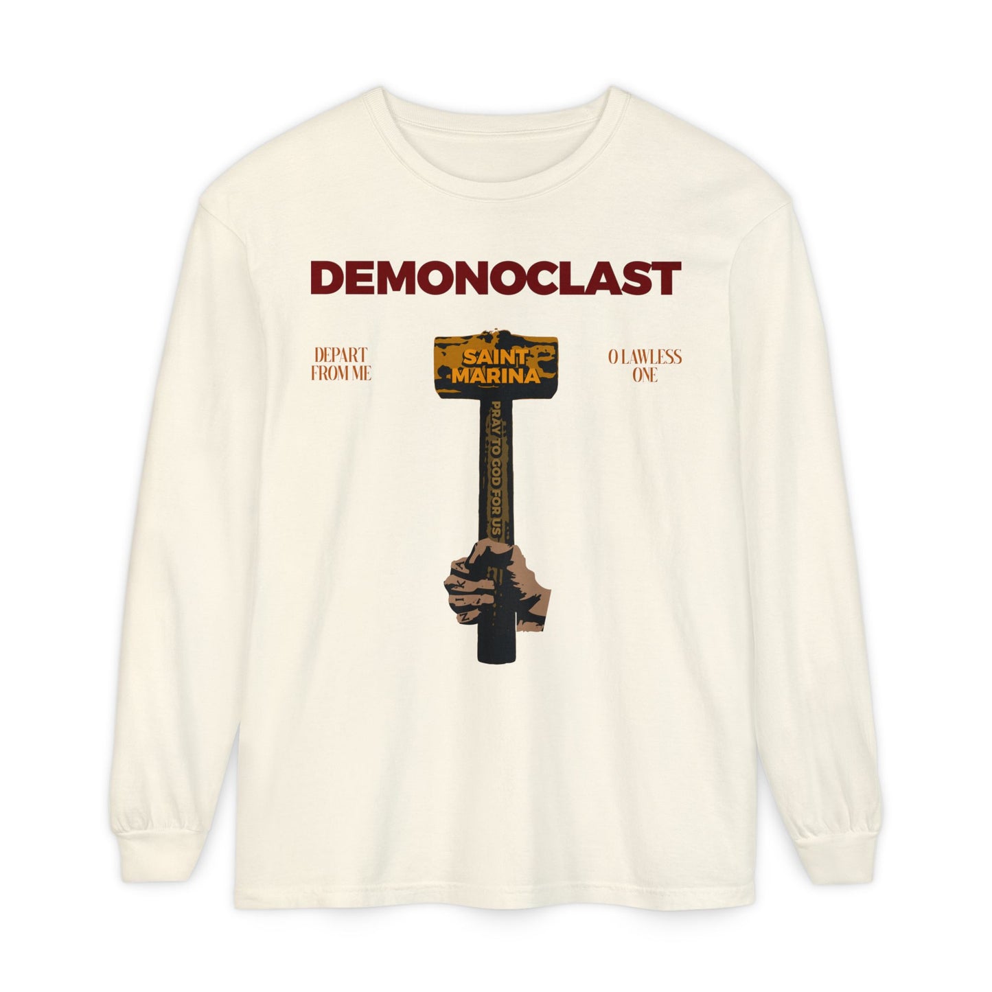 Demonoclast | St. Marina's Hammer | NIKA Fist | Christ Conquers | Demon Smasher | Unseen Warfare | Christian Martyrdom | Orthodox Long Sleeve