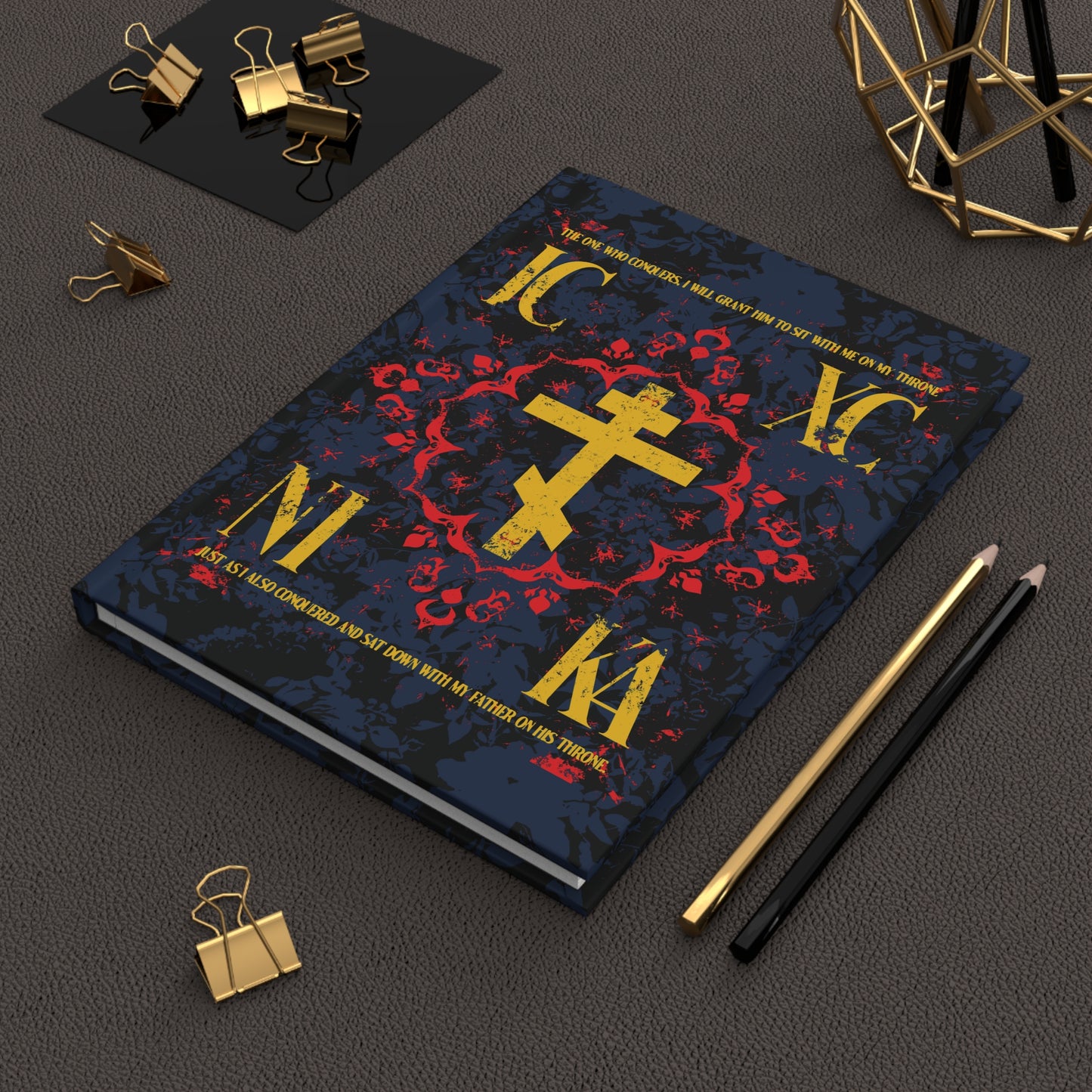 IC XC NIKA Orthodox Cross | Medieval Floral Design | The One Who Conquers (Revelation 3:21) | Orthodox Christian Hardcover Journal