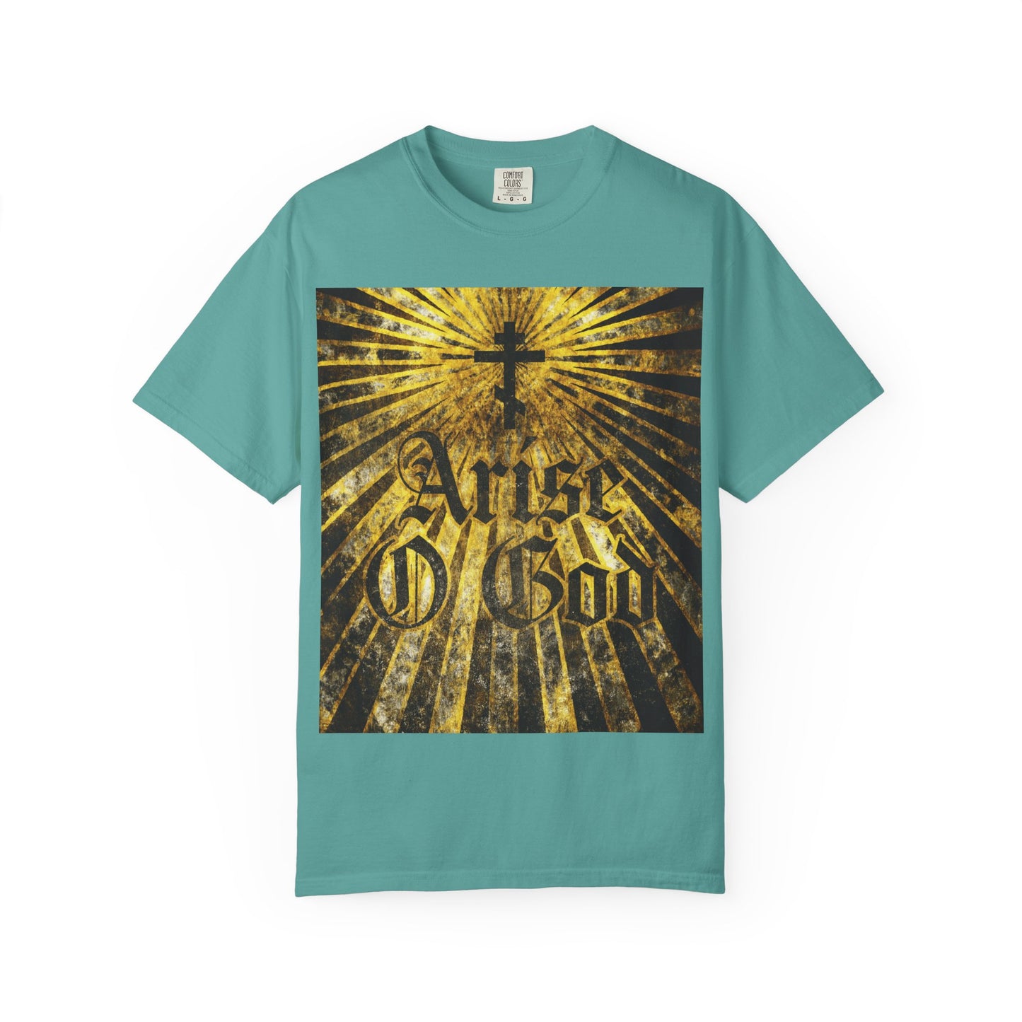 Arise O God | Psalm 81 (82 LXX) | Textured Gothic Font w/ Orthodox Cross & Golden Rays | Divine Council | Heavyweight Cotton Unisex T-Shirt