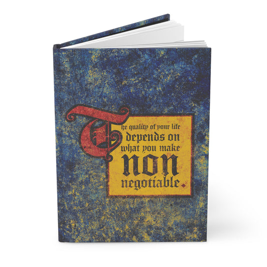 The "Quality of Your Life Depends on What You Make Non-Negotiable" blank journal is a motivational, Orthodox Christian notebook from Uncompromising Christianity, with the inspiring phrase elegantly printed on its cover.