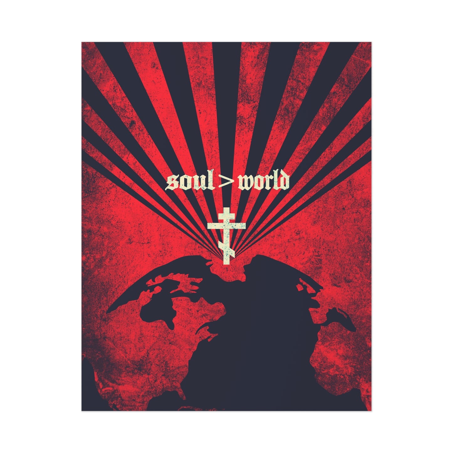 What Shall it Profit a Man | Matthew 16:26 | Soul Is Greater Than World | Red Earth White Cross | Orthodox Christian Art Poster