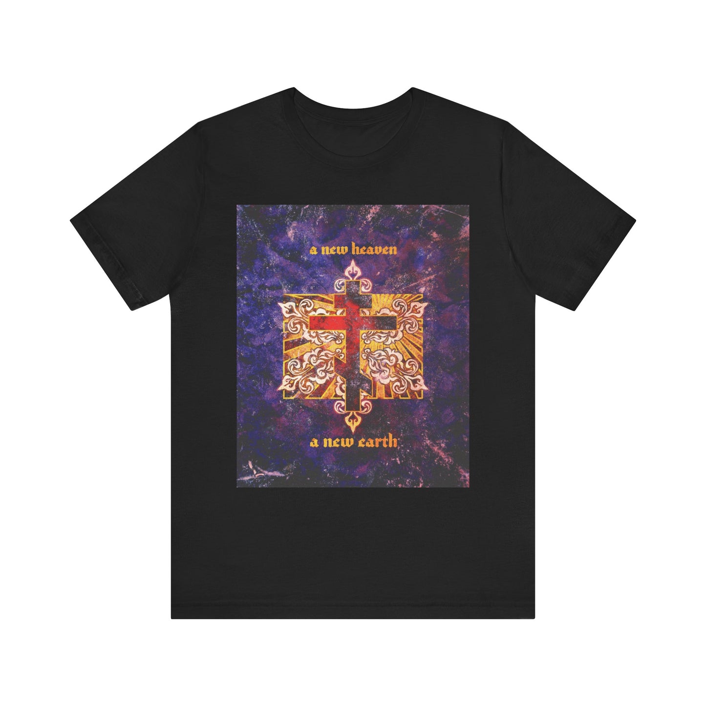 A New Heaven/A New Earth | Red Orthodox Cross on Textured Ornate Background | Apocalyptic | Orthodox Lightweight Cotton Unisex Tee