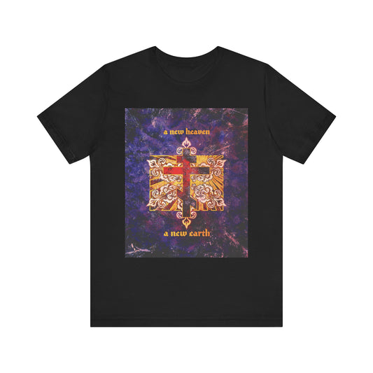 A New Heaven/A New Earth | Red Orthodox Cross on Textured Ornate Background | Apocalyptic | Orthodox Lightweight Cotton Unisex Tee