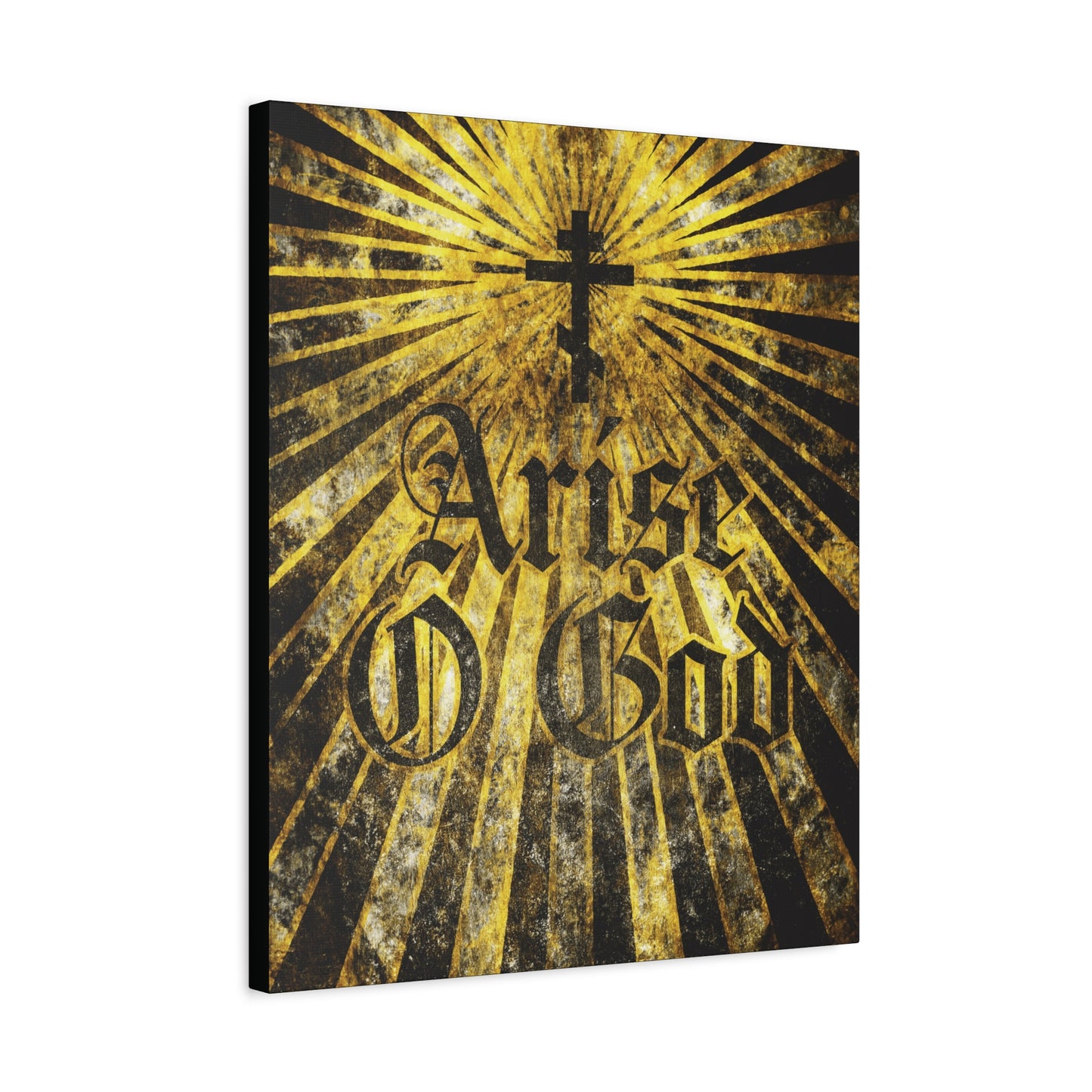 Arise O God | Psalm 81 (82 LXX): Orthodox Christian wall art featuring Gothic font, an Orthodox cross above the words, and radiant golden rays on a textured dark background—emphasizing the Divine Council worldview.