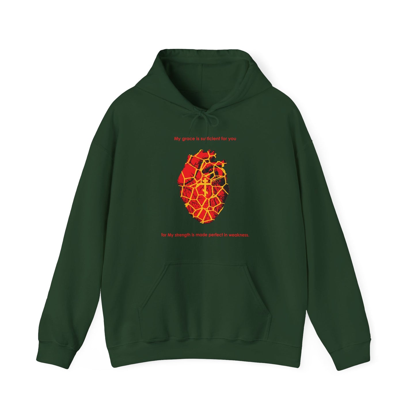My Strength is Made Perfect in Weakness (2 Cor 12:9) | Kintsugi Style Golden Broken Heart | Orthodox Cross | Orthodox Christian Hoodie