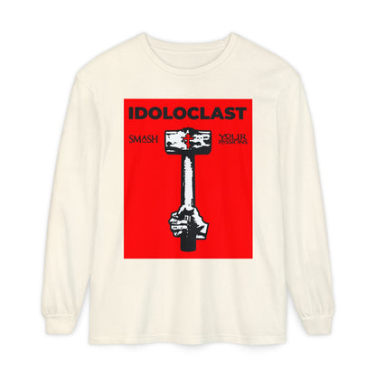 Idoloclast Idol-Smasher | Jesus NIKA Fist w/ Sledgehammer on Red Background | Smash Your Passions | Orthodox Christian Long Sleeve Shirt