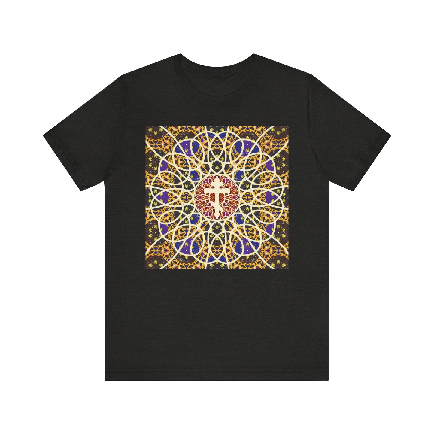 Medieval Cosmology Rose Window Orthodox Cross | Let all the earth venerate the Cross | Christian Lightweight Cotton Unisex T-Shirt