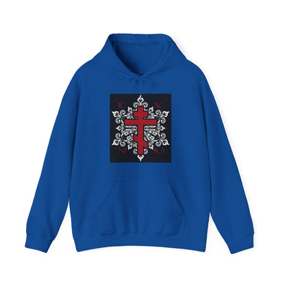 ICXC / NIKA Red Orthodox Cross on Ornate White Medieval Floral Design | Exclusive Best-Selling | Orthodox Christian Hoodie