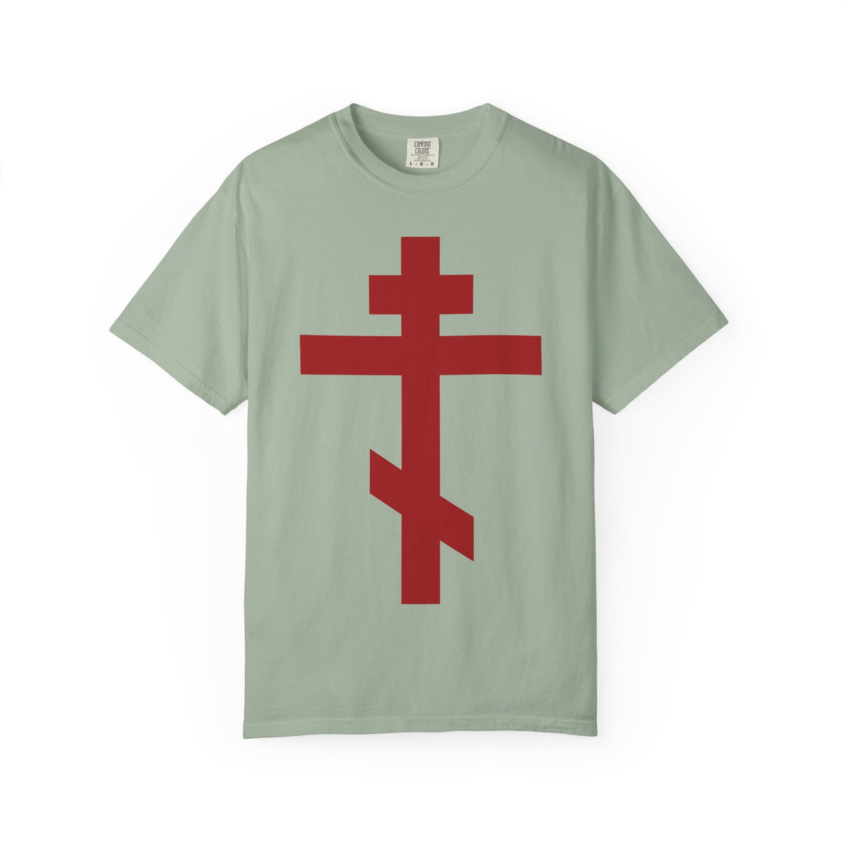 Bay heavyweight cotton t-shirt with a large red Orthodox cross on the chest.