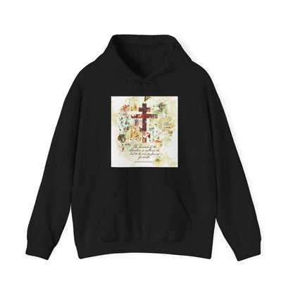 Preparing For Death | White & Beige Floral Scrapbook Texture Cross | Arts & Crafts Style | St Irenaeus | Orthodox Christian Hoodie