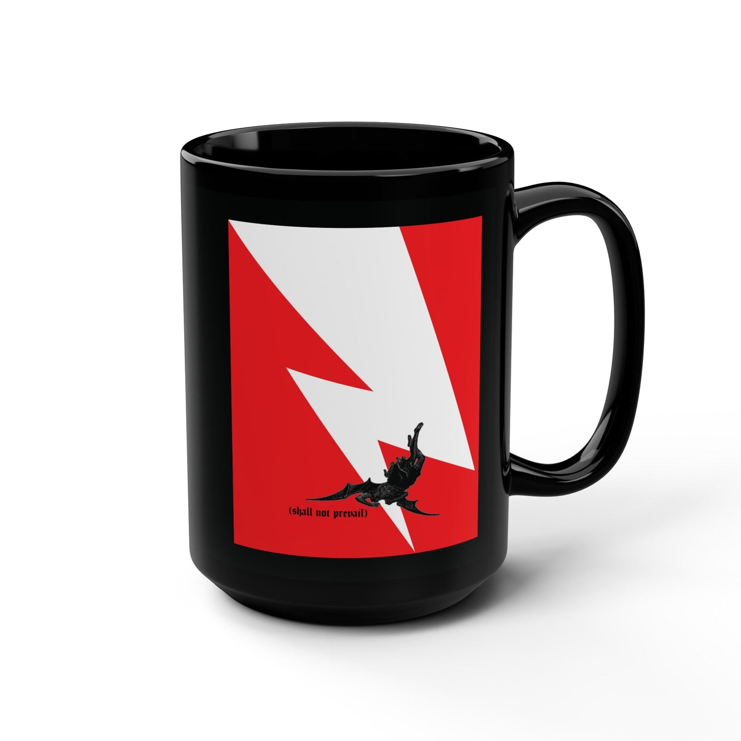 Shall Not Prevail | Satan Fell from Heaven Like Lightning (Luke 10:18) | Minimalist Design | Orthodox Christian 15oz Black Mug