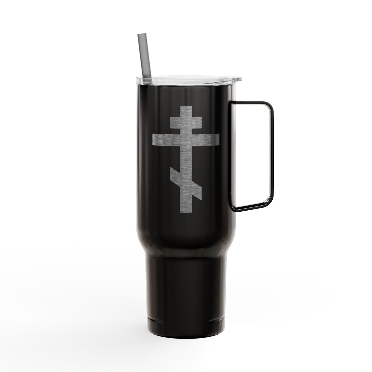 Russian/Greek Tribar Cross Engraved 40oz Koozie Tumbler | Insulated Stainless Steel | Bold, Minimalist Orthodox Christian Home & Travel Accessory