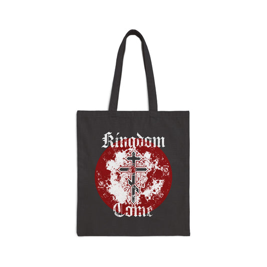 Kingdom Come | Lord's Prayer | Orthodox Cross with Vine | Textured Gothic Font | Orthodox Christian Tote Bag