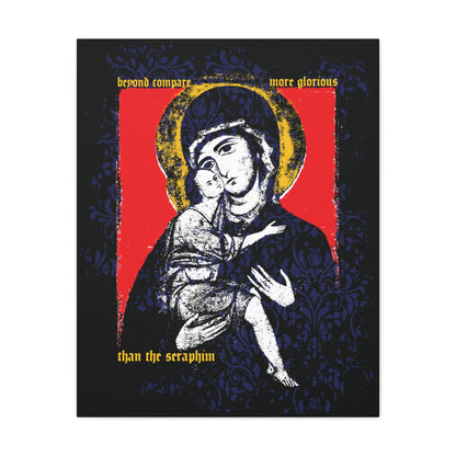 Beyond Compare More Glorious Than the Seraphim | Vladimir Theotokos Iconographic | Orthodox Christian Canvas Art